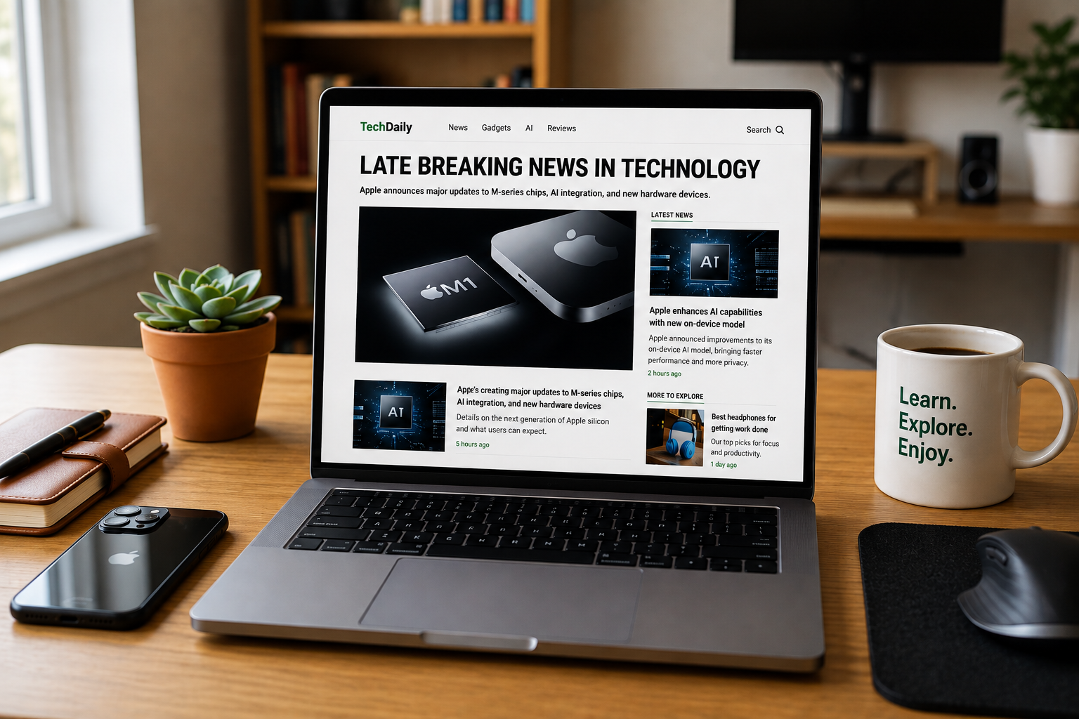 Laptop displaying late breaking news in technology