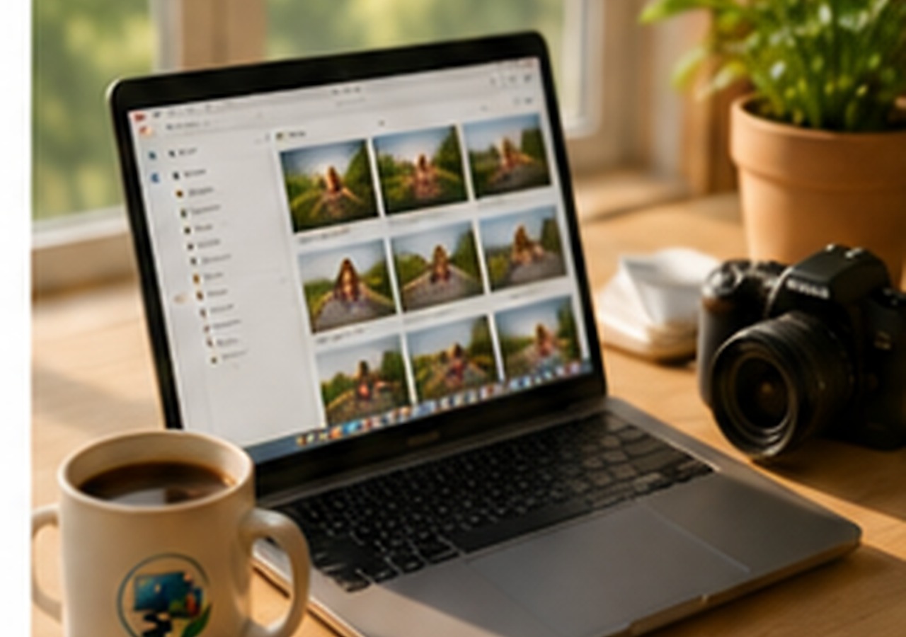 MacBook displaying an organized photo library