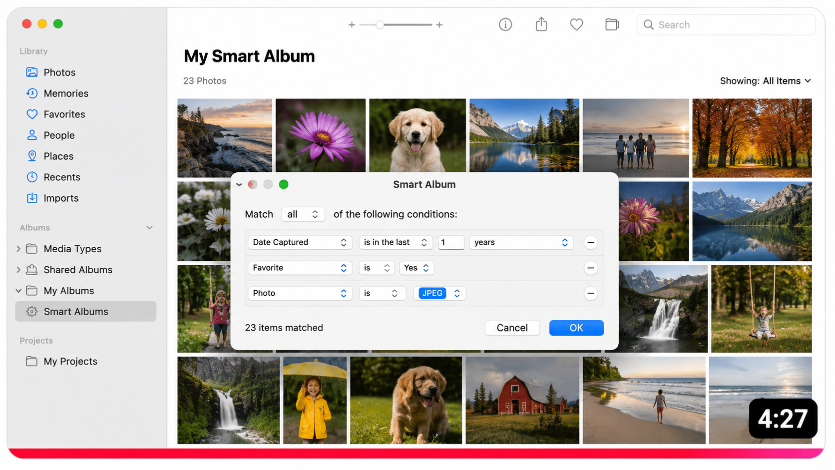 Searching and organizing a photo library.